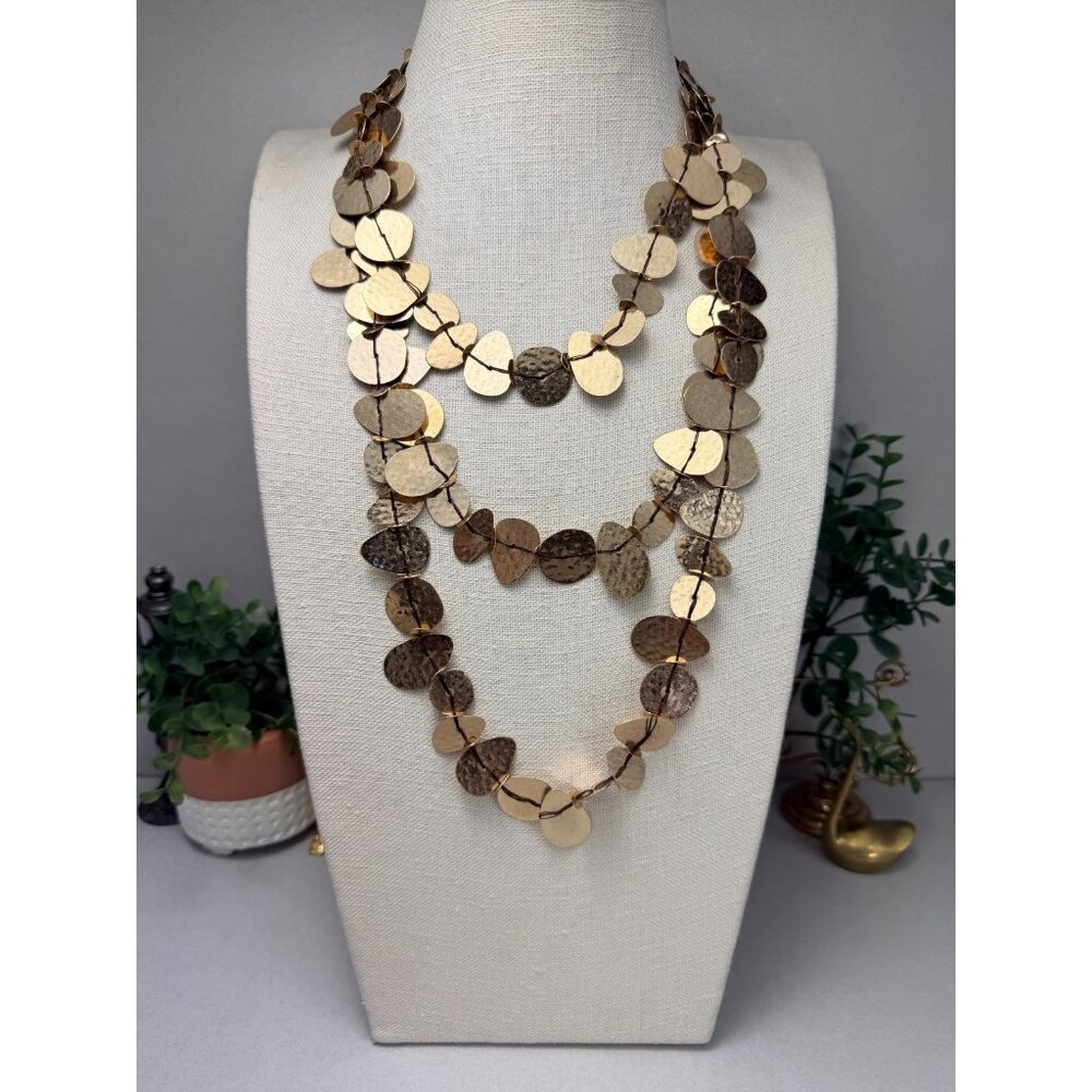 Zara Runway Gold Metal Plate Waterfall Necklace Layered Statement NWOT